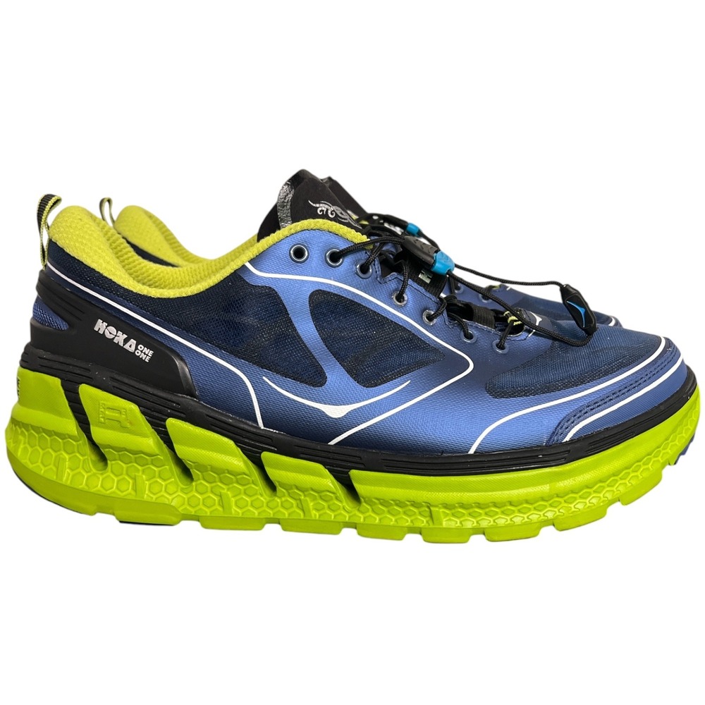 Hoka One One Conquest Mens 10.5 Running Shoes Blue Lime Green 30108 NRLB